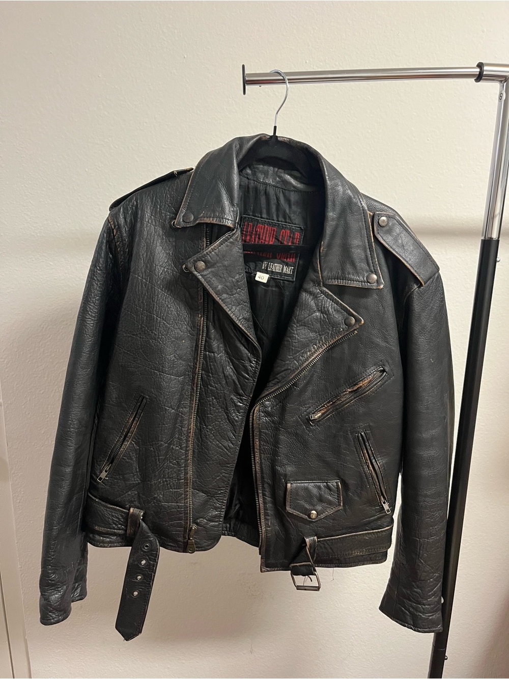 Black Leather Biker Jacket - Unknown Brand